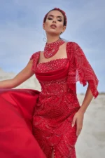 Abiye Kırmızı Taşlı - Görsel 2