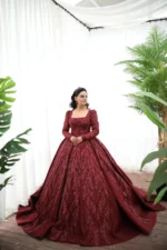 Uzun Kollu Bordo Rengi Nişanlık (Müşteri Fotoğrafı)