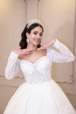 Straplez Uzun Kollu Prenses Model Gelinlik - Görsel 2