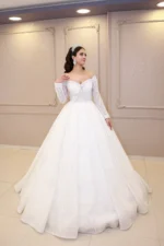 Straplez Uzun Kollu Prenses Model Gelinlik - Görsel 3