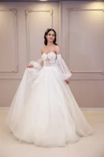 Transparan Balon Kol Helen gelinlik