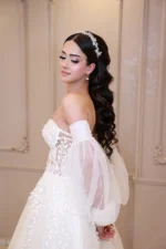 Transparan Balon Kol Helen gelinlik - Görsel 6