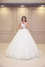 Askılı Transparan Taşlı Prenses Model Gelinlik