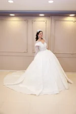 Göğüs Detaylı Uzun Kollu Prenses Model Gelinlik - Görsel 8