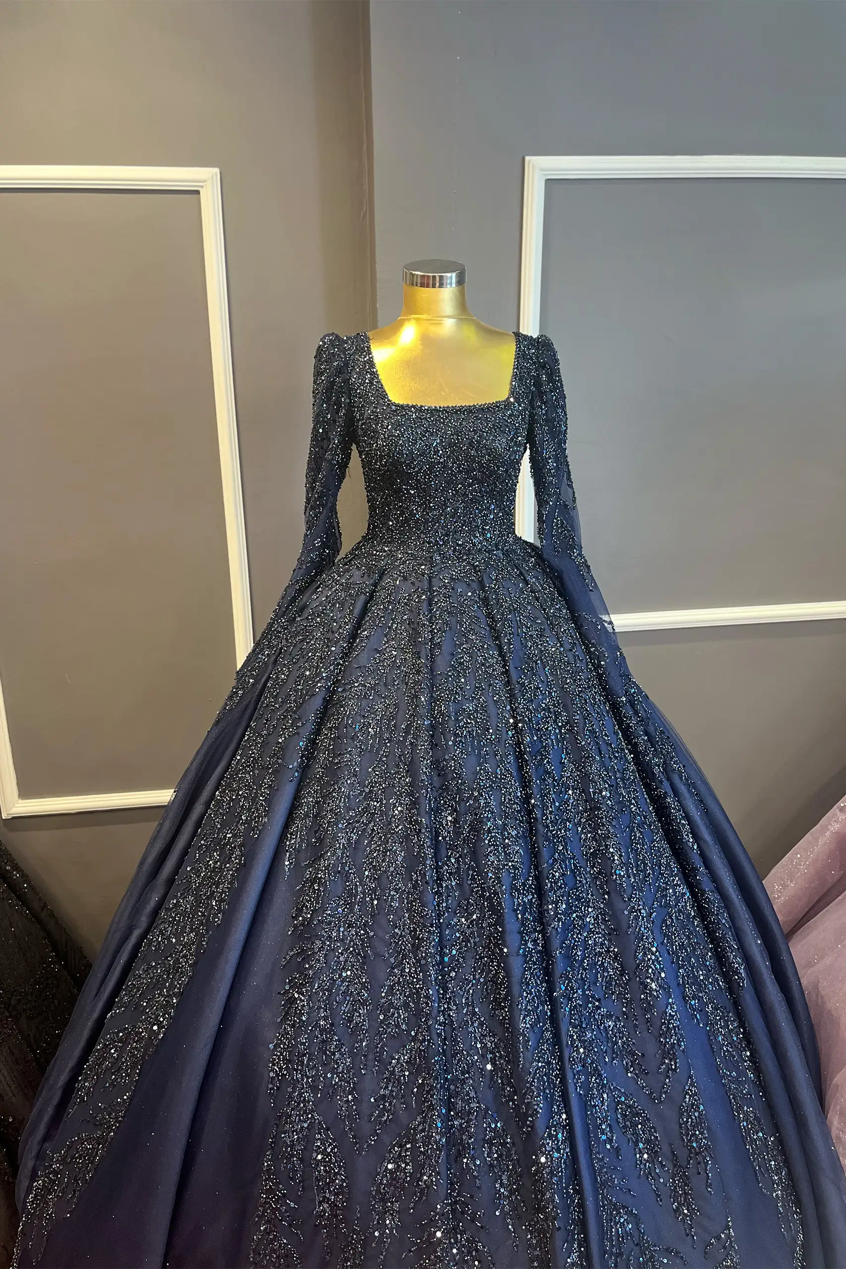 IMG_7288 Simli Uzun Kollu Prenses Model Nişanlık - Görsel 1