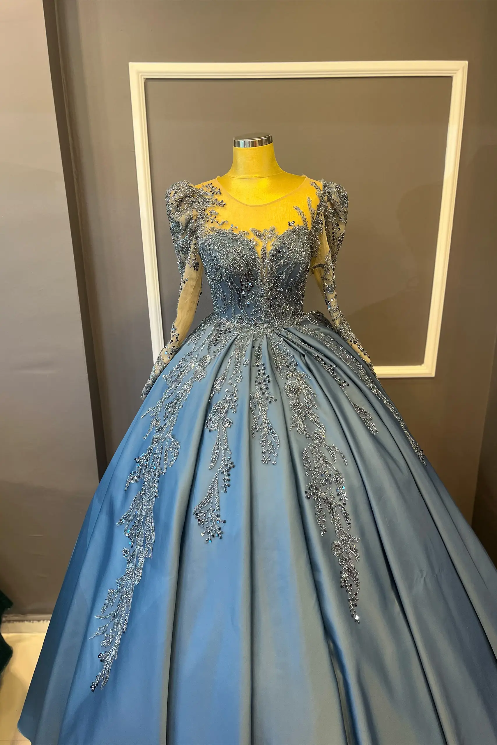 IMG_7291 Tül Uzun Kollu Prenses Model Nişanlık - Görsel 1