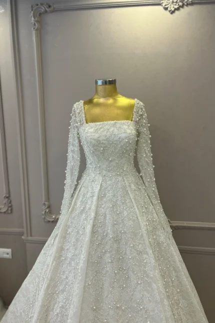 Uzun Kollu Prenses Model Gelinlik